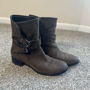 Gastone Lucioli Made In Italy Leather Double Strap Ankle Boots, Size 37 1/2